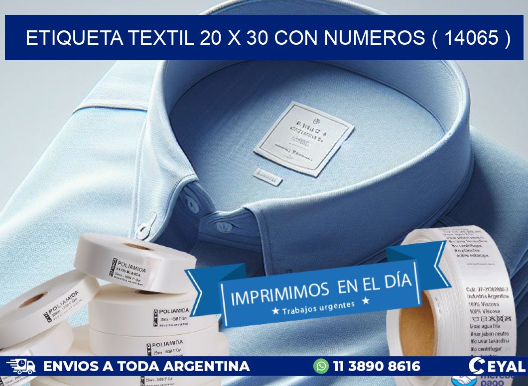 ETIQUETA TEXTIL 20 X 30 CON NUMEROS ( 14065 )