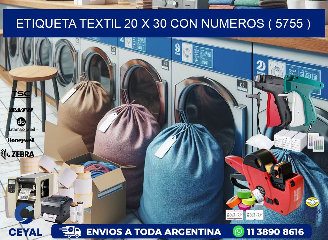 ETIQUETA TEXTIL 20 X 30 CON NUMEROS ( 5755 )