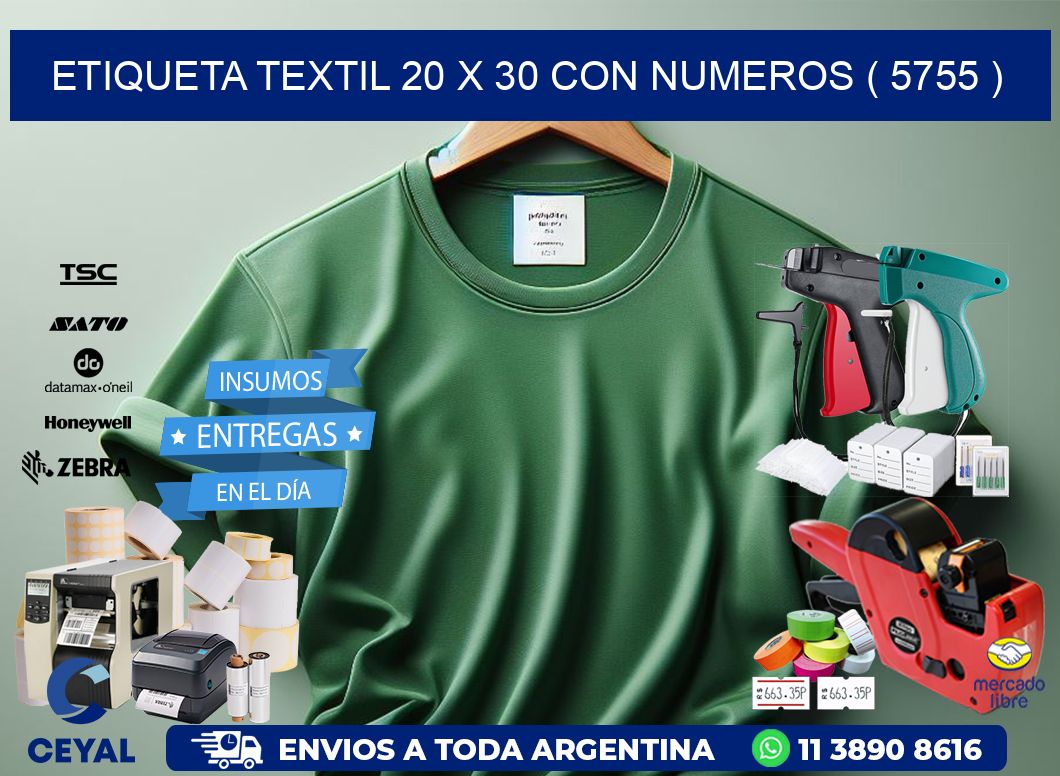 ETIQUETA TEXTIL 20 X 30 CON NUMEROS ( 5755 )