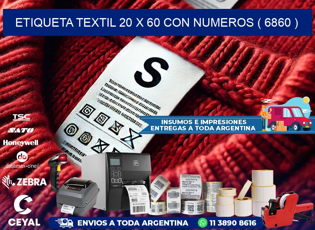 ETIQUETA TEXTIL 20 X 60 CON NUMEROS ( 6860 )