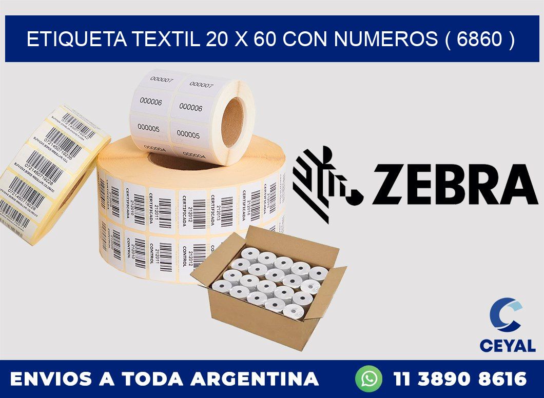 ETIQUETA TEXTIL 20 X 60 CON NUMEROS ( 6860 )