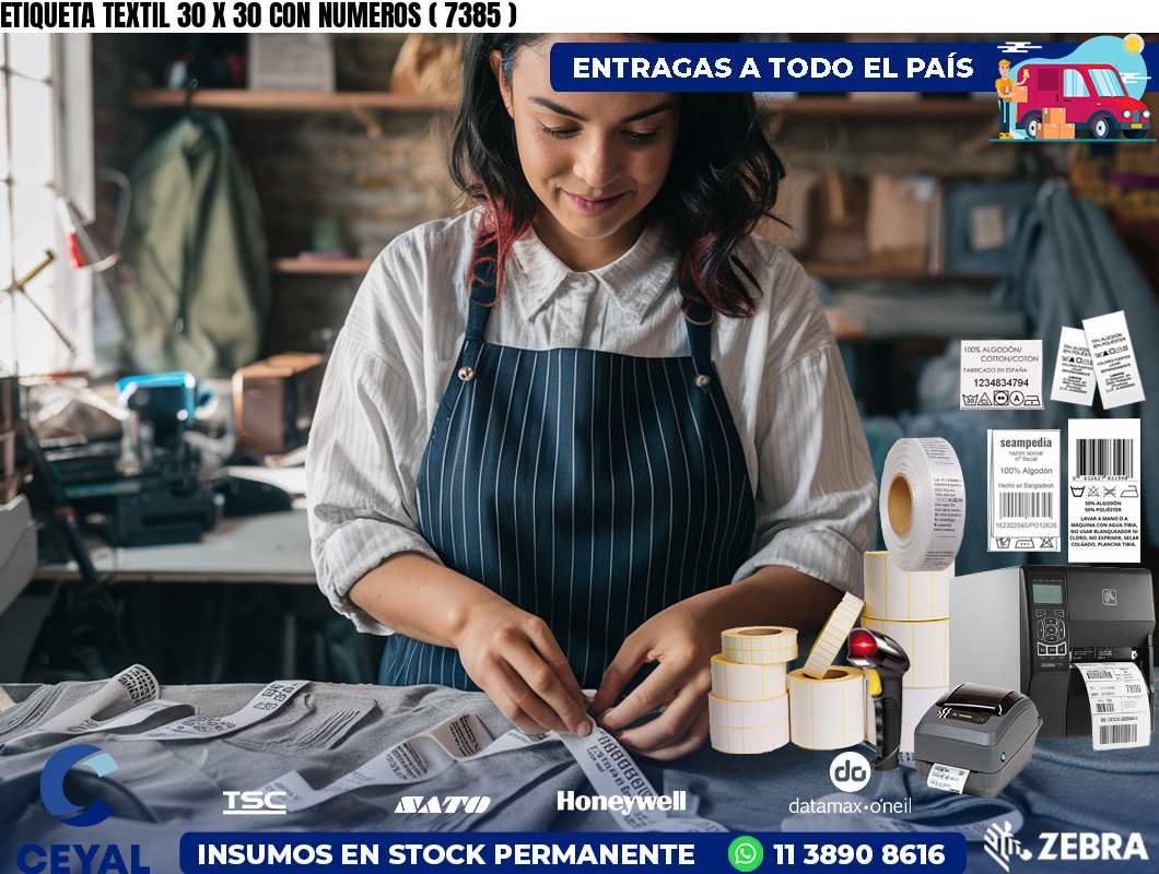 ETIQUETA TEXTIL 30 X 30 CON NUMEROS ( 7385 )