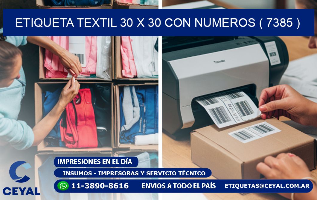 ETIQUETA TEXTIL 30 X 30 CON NUMEROS ( 7385 )