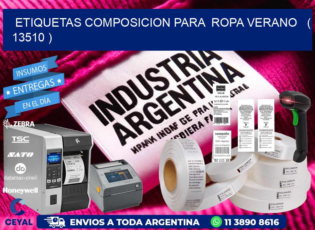 ETIQUETAS COMPOSICION PARA ROPA VERANO ( 13510 )