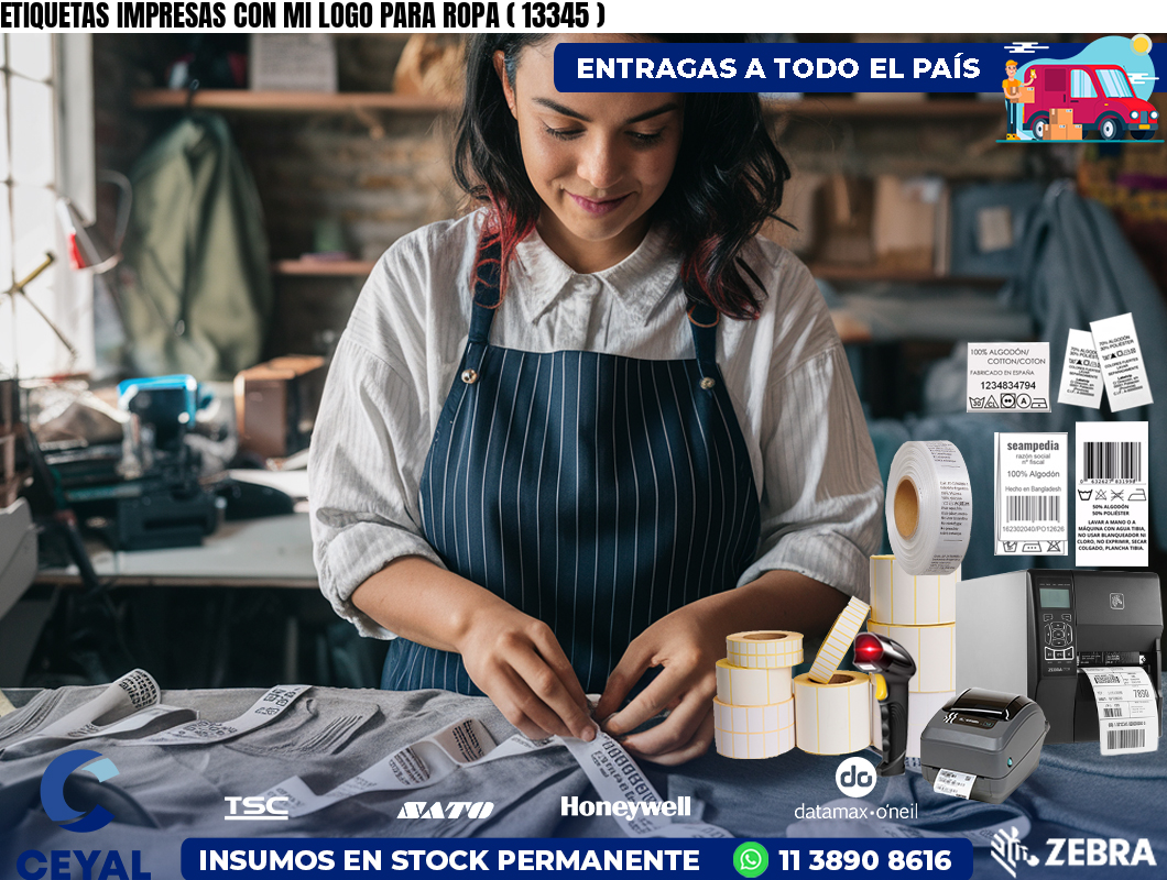 ETIQUETAS IMPRESAS CON MI LOGO PARA ROPA ( 13345 )