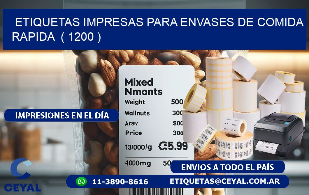 ETIQUETAS IMPRESAS PARA ENVASES DE COMIDA RAPIDA ( 1200 )