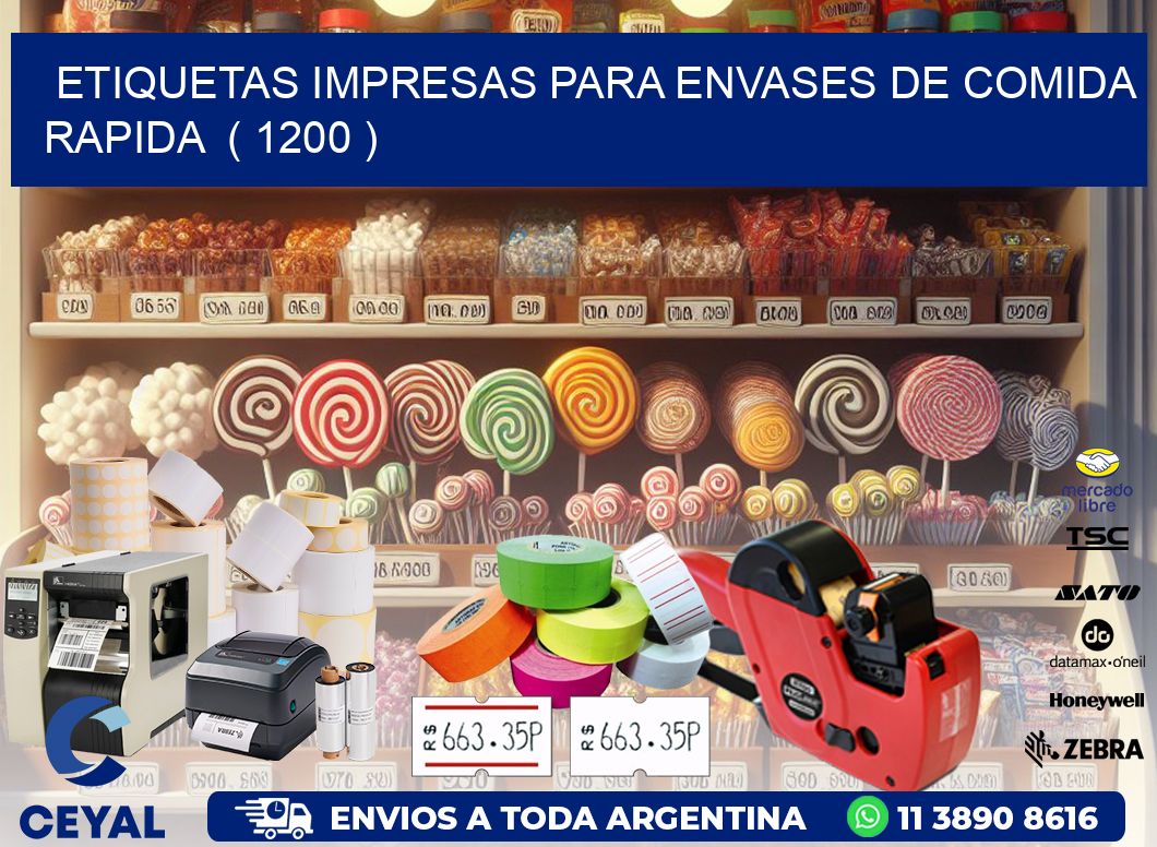 ETIQUETAS IMPRESAS PARA ENVASES DE COMIDA RAPIDA ( 1200 )