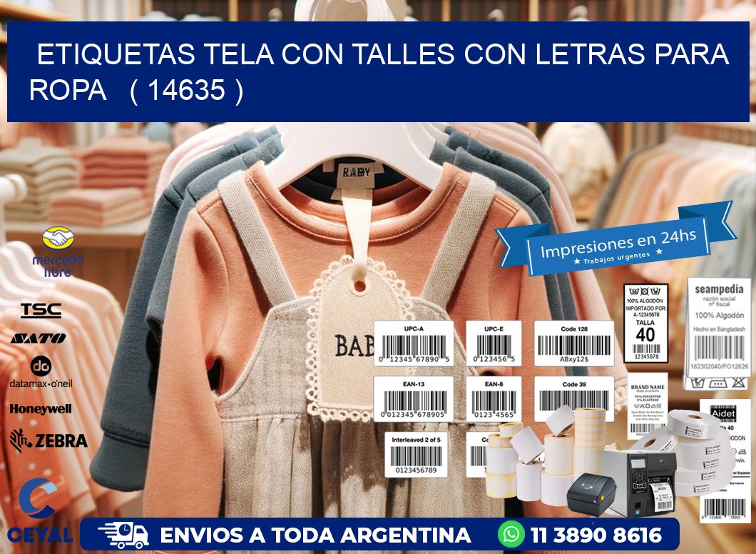 ETIQUETAS TELA CON TALLES CON LETRAS PARA ROPA   ( 14635 )