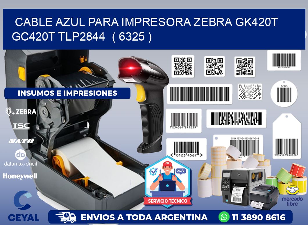 cable azul para impresora zebra GK420T GC420T TLP2844  ( 6325 )