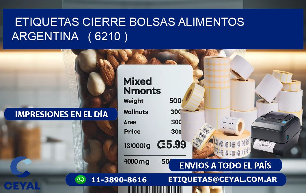 ETIQUETAS CIERRE BOLSAS ALIMENTOS ARGENTINA   ( 6210 )