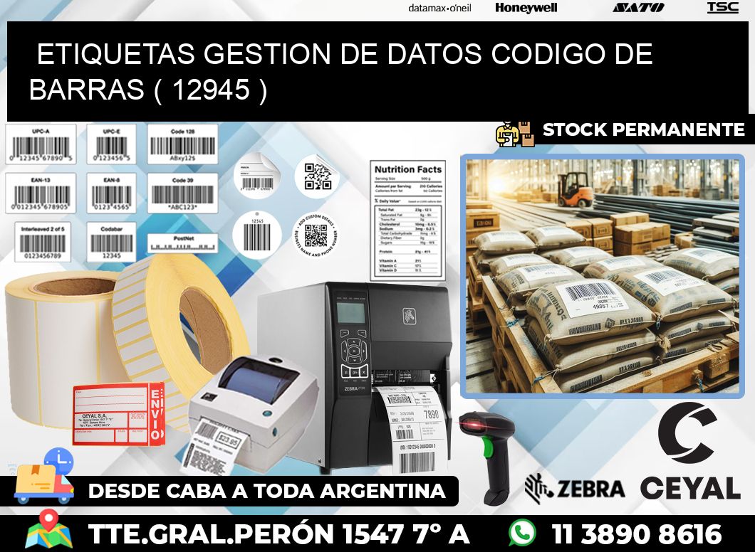 ETIQUETAS GESTION DE DATOS CODIGO DE BARRAS ( 12945 )