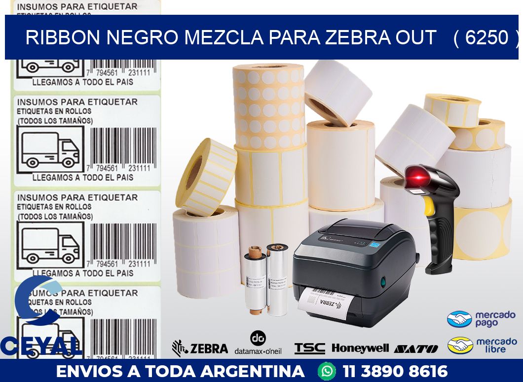 RIBBON NEGRO MEZCLA PARA ZEBRA OUT   ( 6250 )