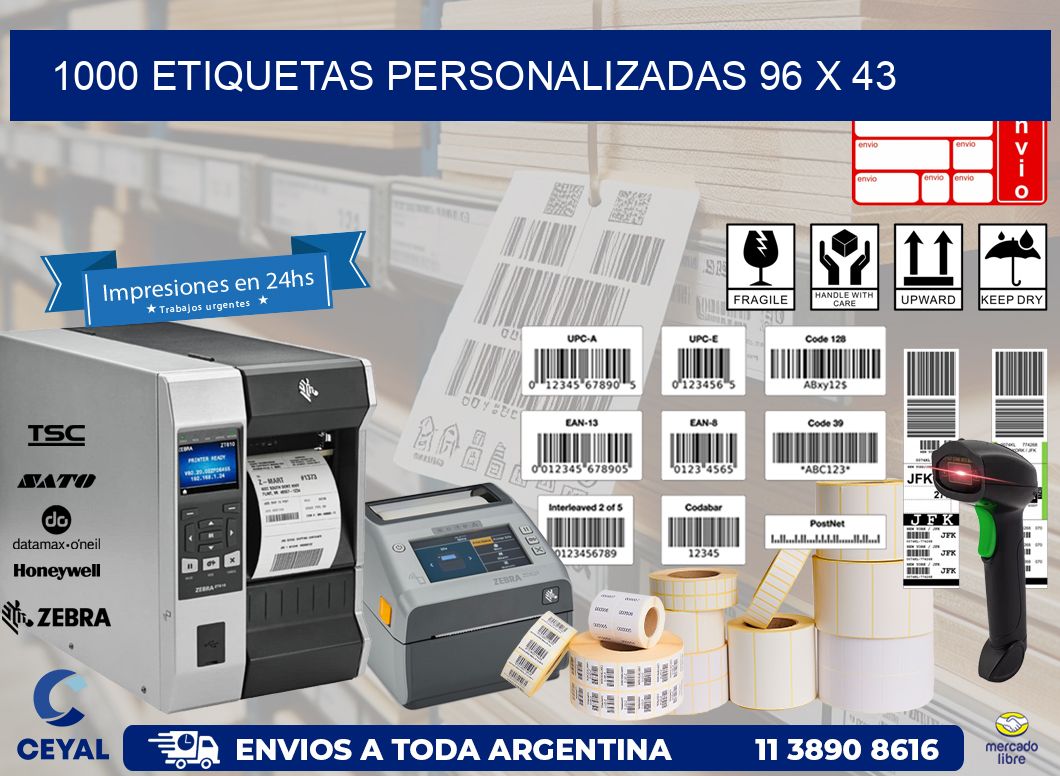 1000 ETIQUETAS PERSONALIZADAS 96 x 43