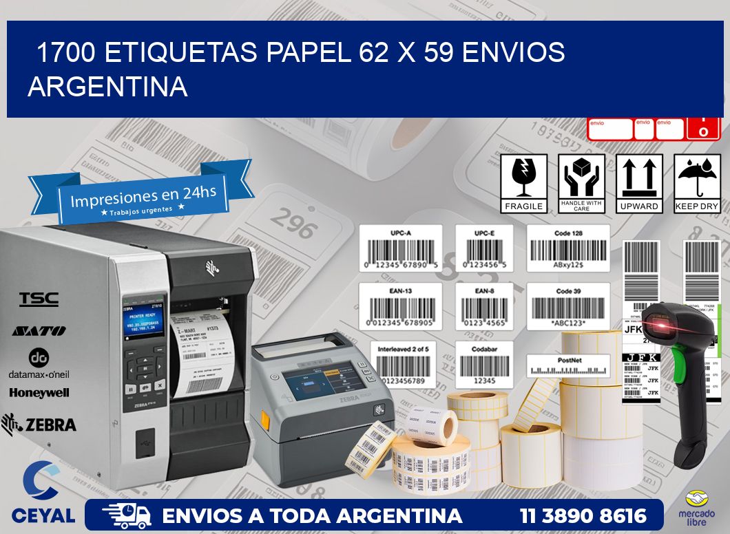 1700 ETIQUETAS PAPEL 62 x 59 ENVIOS ARGENTINA