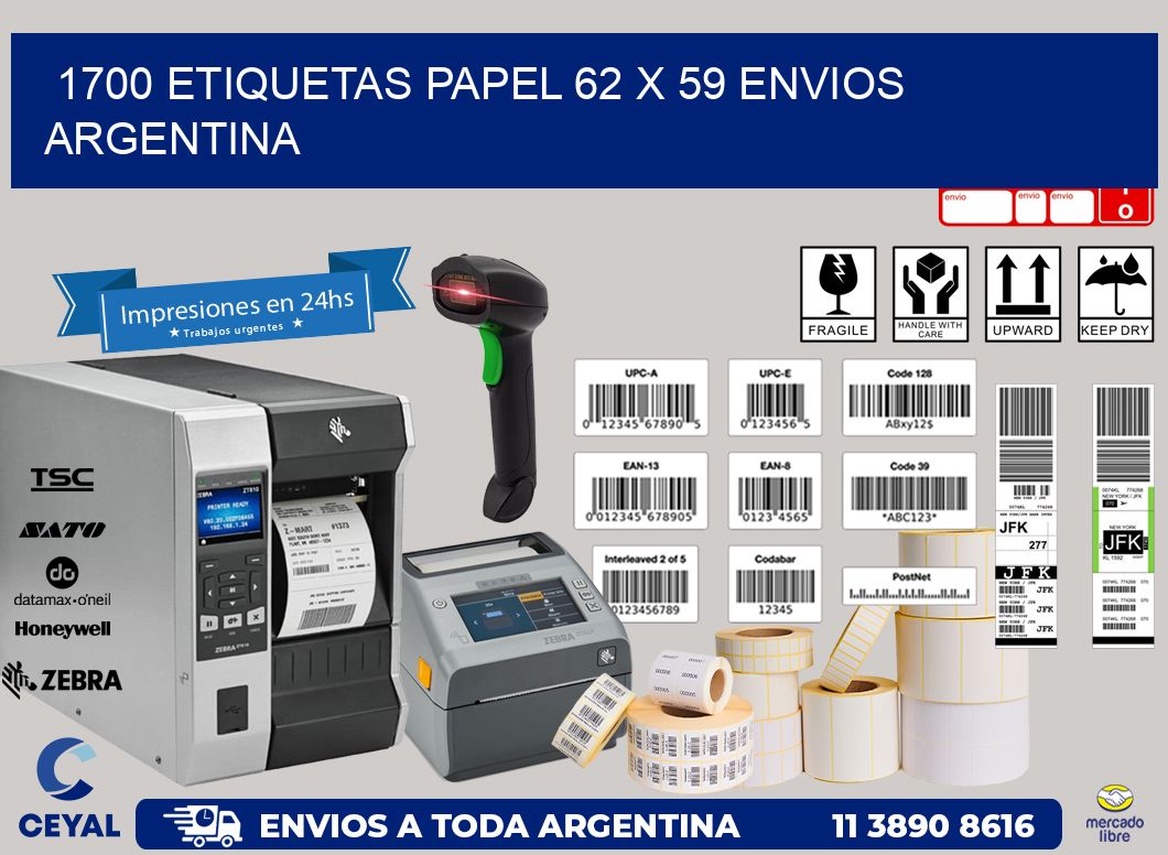 1700 ETIQUETAS PAPEL 62 x 59 ENVIOS ARGENTINA