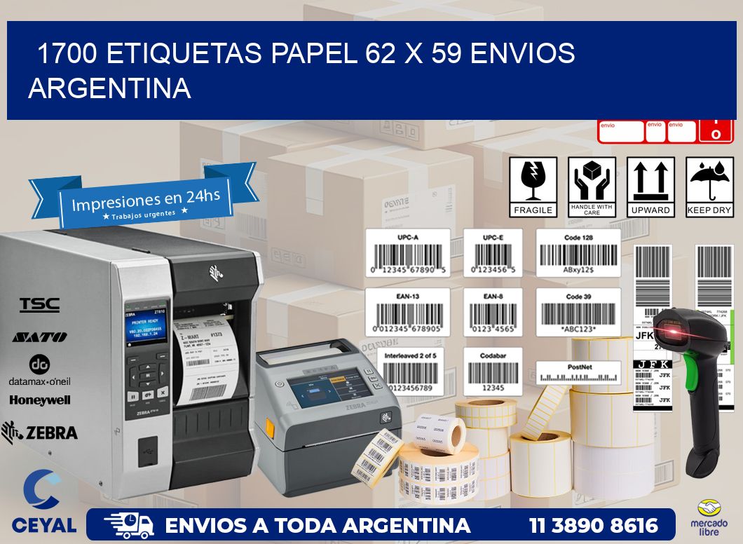 1700 ETIQUETAS PAPEL 62 x 59 ENVIOS ARGENTINA