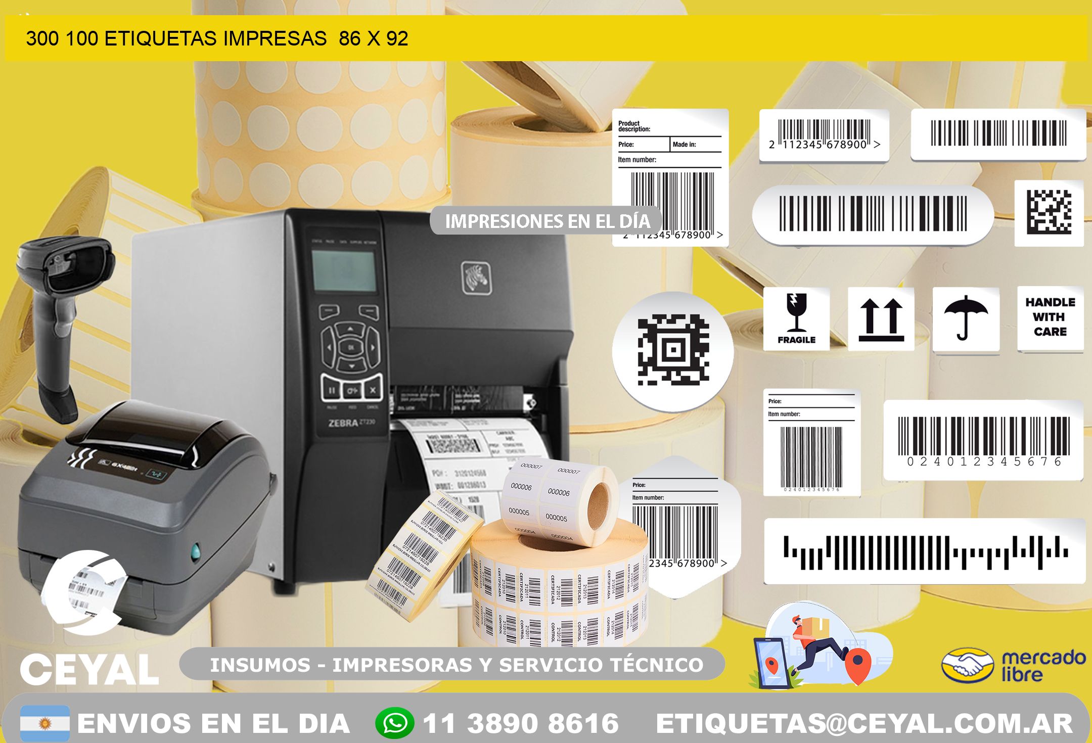 300 100 ETIQUETAS IMPRESAS  86 x 92