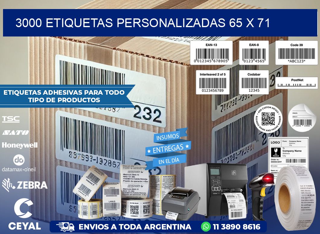 3000 ETIQUETAS PERSONALIZADAS 65 x 71