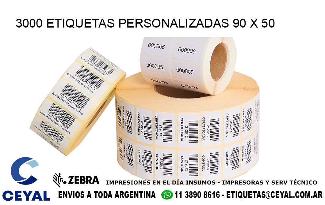 3000 ETIQUETAS PERSONALIZADAS 90 x 50