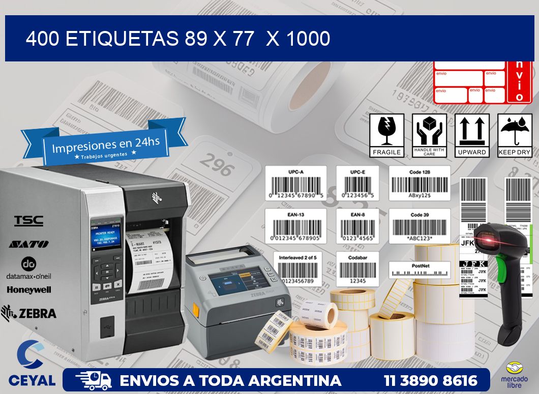 400 ETIQUETAS 89 x 77  x 1000