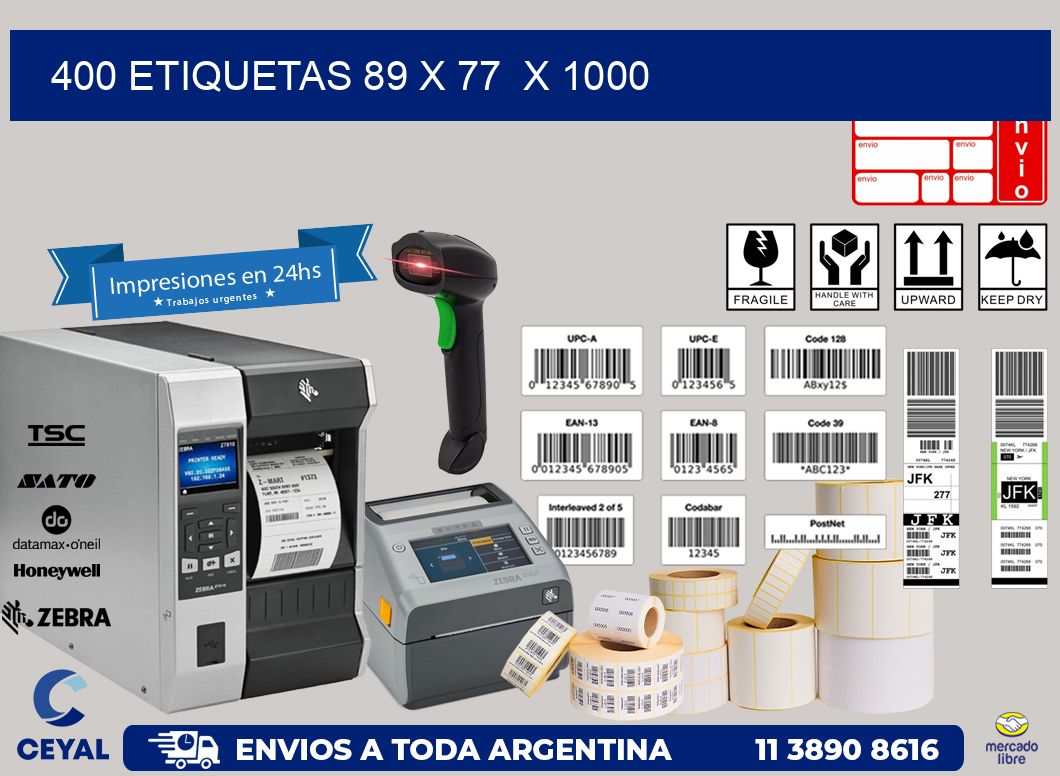 400 ETIQUETAS 89 x 77  x 1000