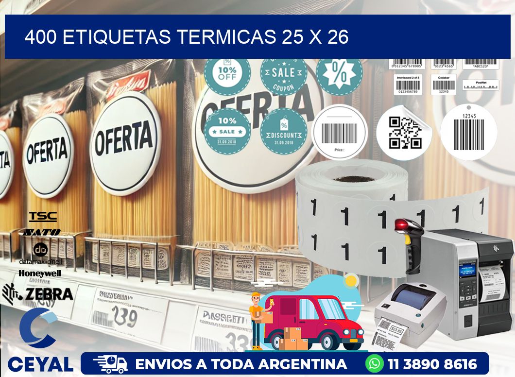 400 ETIQUETAS TERMICAS 25 x 26