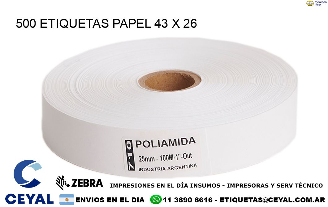 500 ETIQUETAS PAPEL 43 x 26