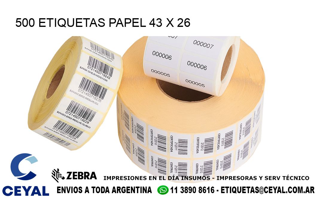 500 ETIQUETAS PAPEL 43 x 26
