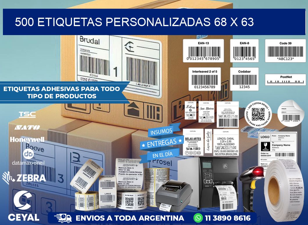 500 ETIQUETAS PERSONALIZADAS 68 x 63