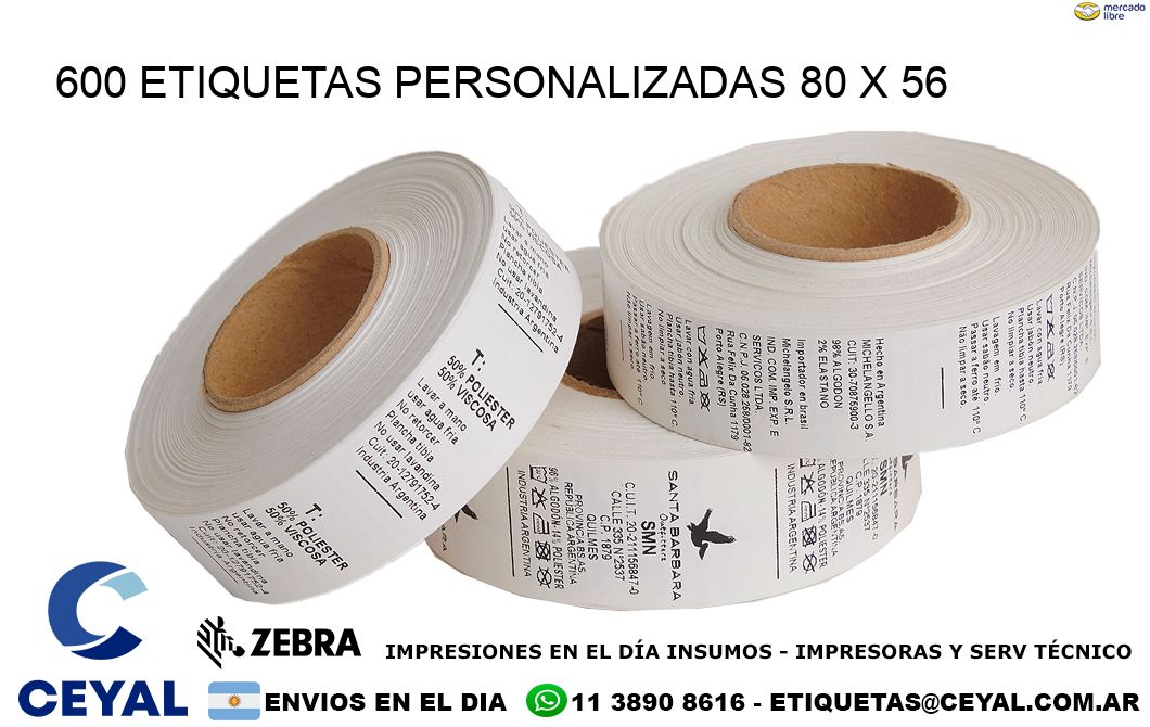 600 ETIQUETAS PERSONALIZADAS 80 x 56