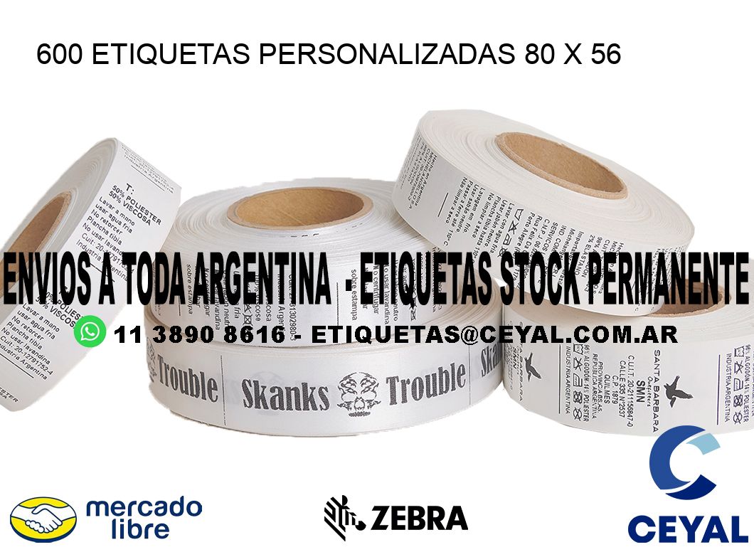 600 ETIQUETAS PERSONALIZADAS 80 x 56