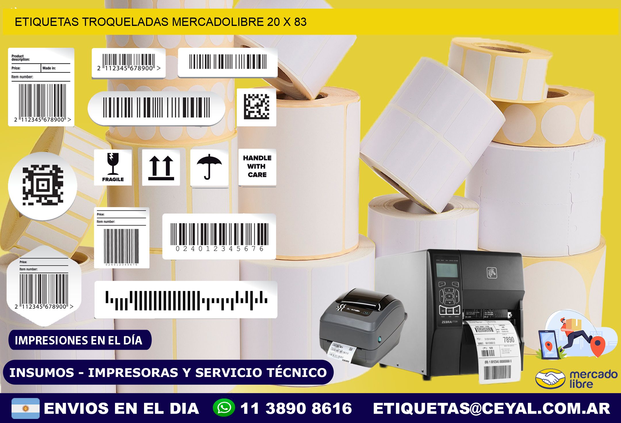 ETIQUETAS TROQUELADAS MERCADOLIBRE 20 x 83