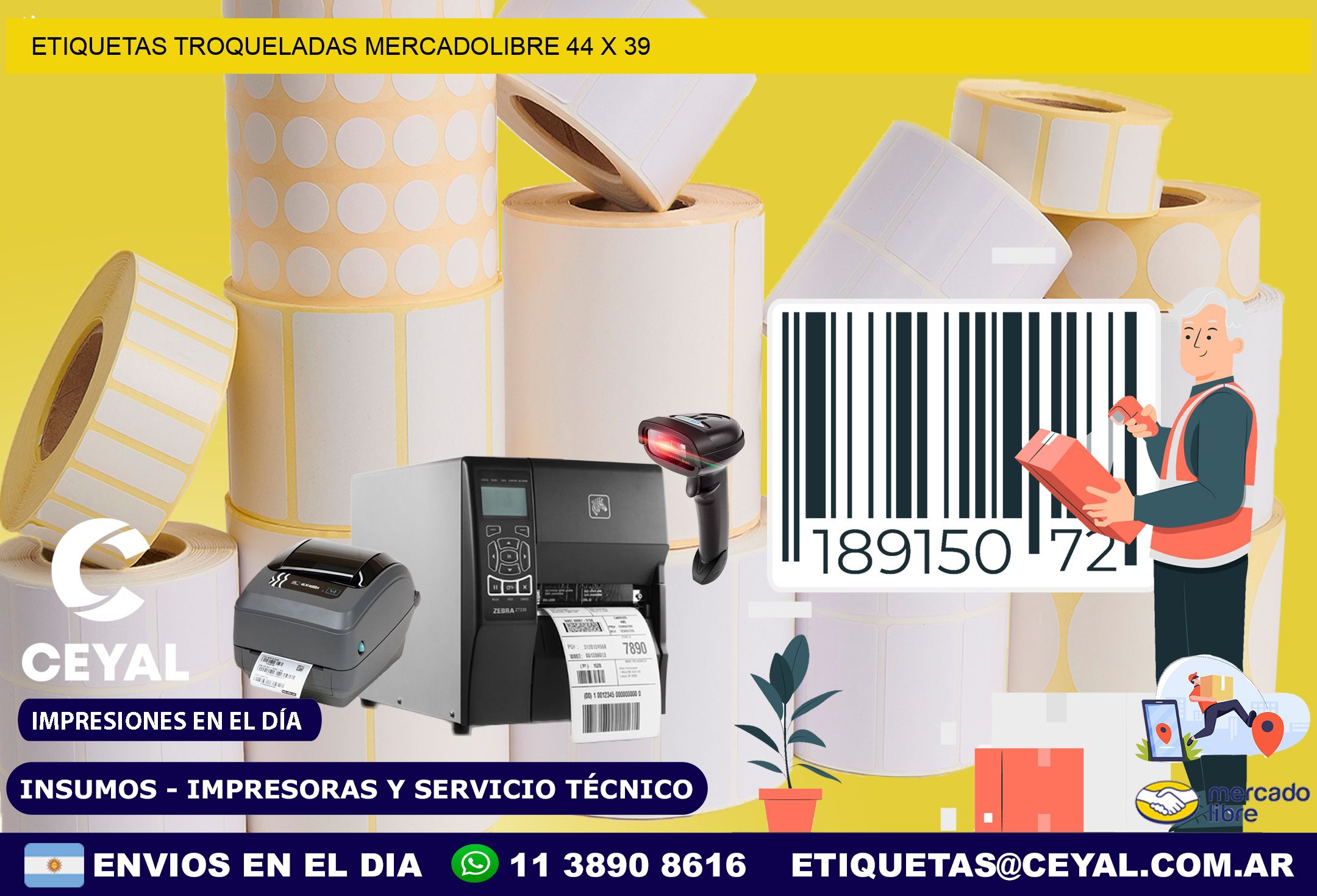 ETIQUETAS TROQUELADAS MERCADOLIBRE 44 x 39