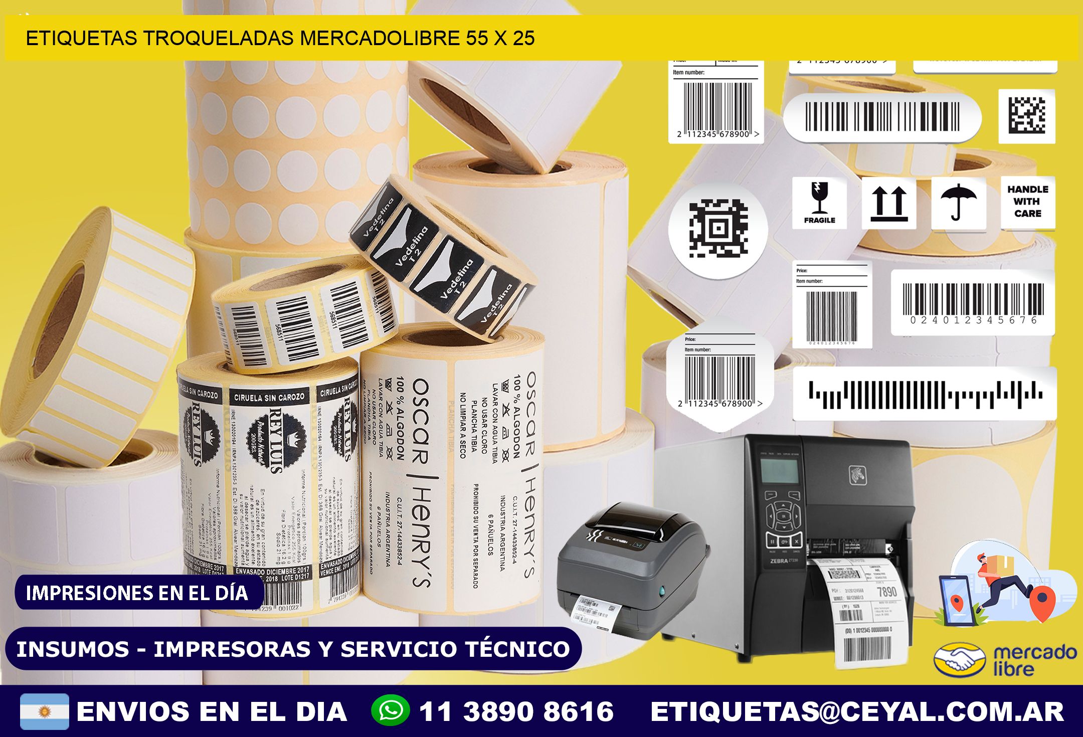 ETIQUETAS TROQUELADAS MERCADOLIBRE 55 x 25