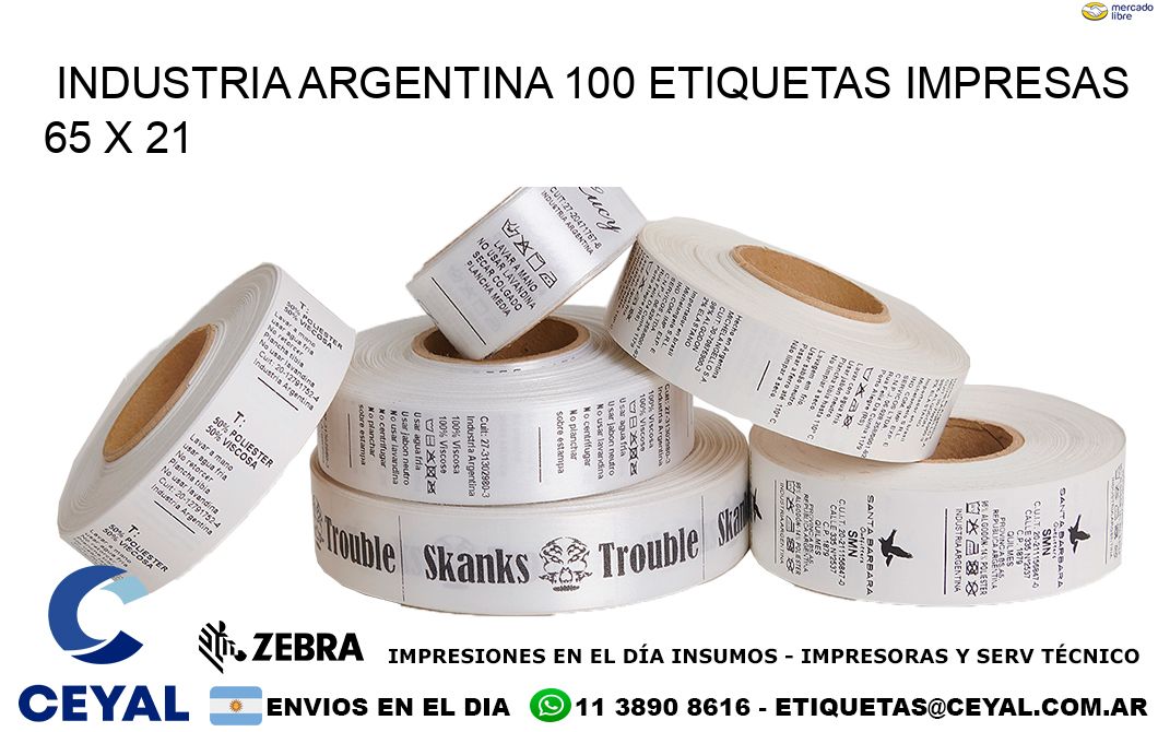 INDUSTRIA ARGENTINA 100 ETIQUETAS IMPRESAS  65 x 21