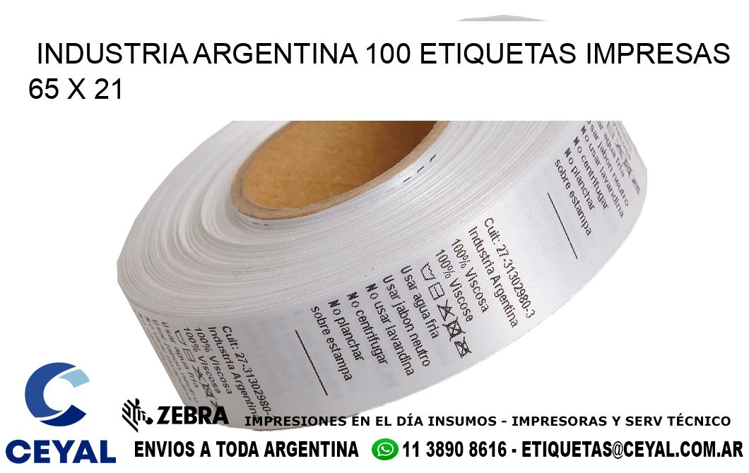 INDUSTRIA ARGENTINA 100 ETIQUETAS IMPRESAS  65 x 21