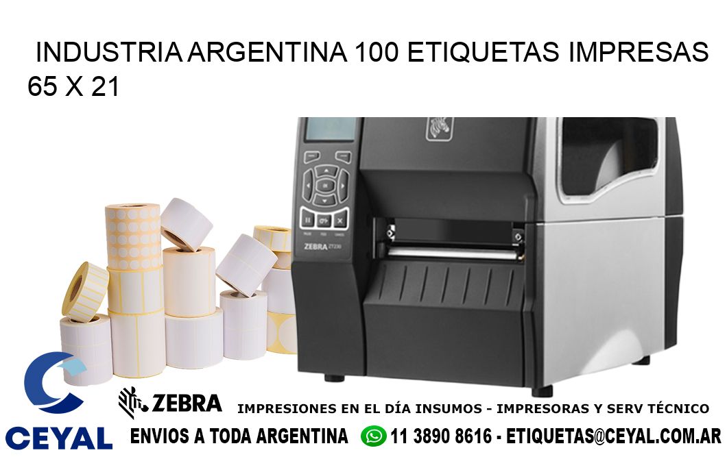 INDUSTRIA ARGENTINA 100 ETIQUETAS IMPRESAS  65 x 21