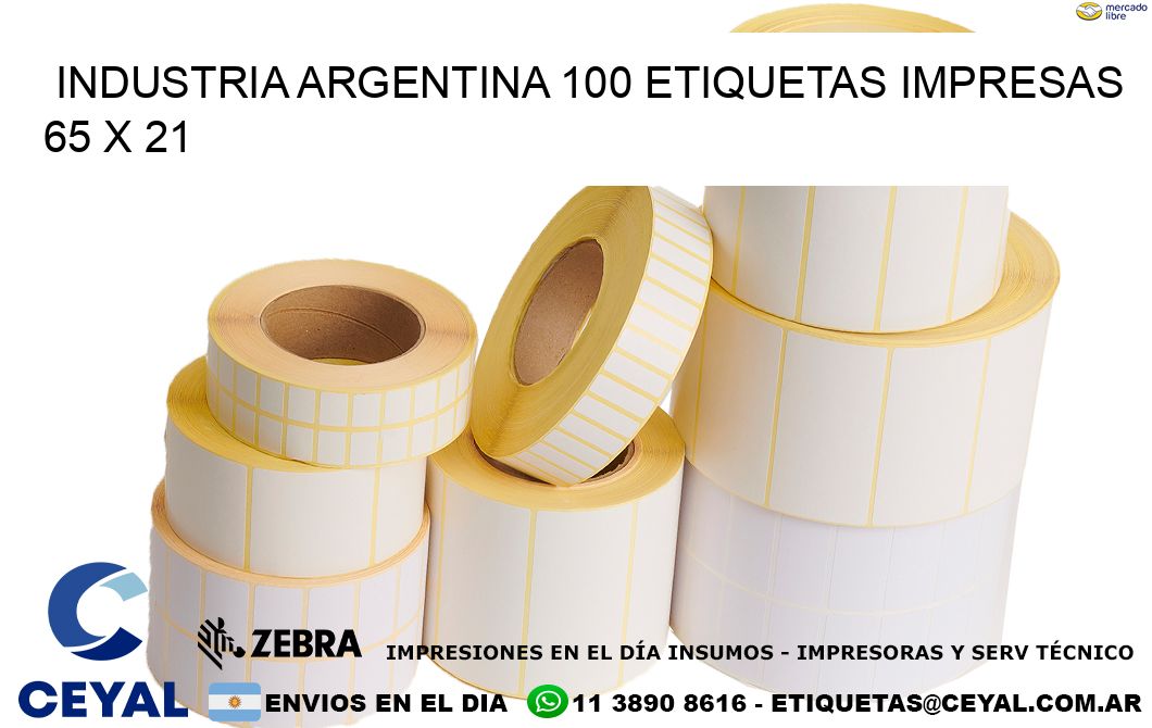 INDUSTRIA ARGENTINA 100 ETIQUETAS IMPRESAS  65 x 21