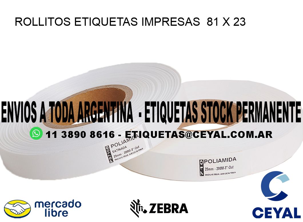 ROLLITOS ETIQUETAS IMPRESAS  81 x 23