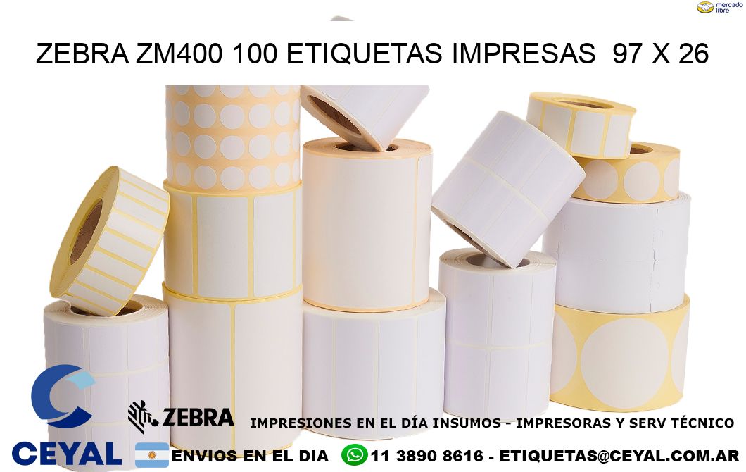 ZEBRA ZM400 100 ETIQUETAS IMPRESAS  97 x 26