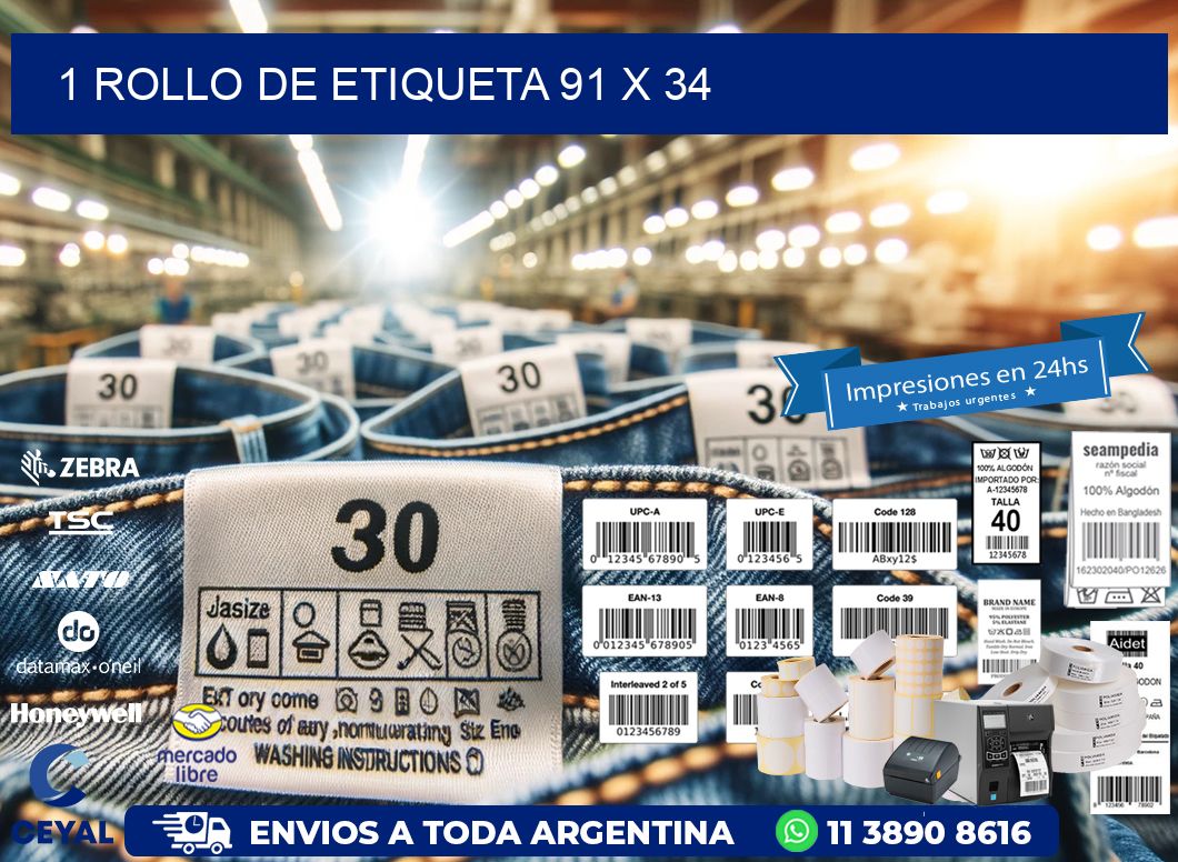 1 ROLLO DE ETIQUETA 91 x 34