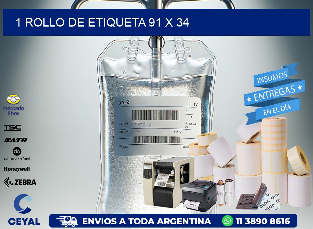 1 ROLLO DE ETIQUETA 91 x 34