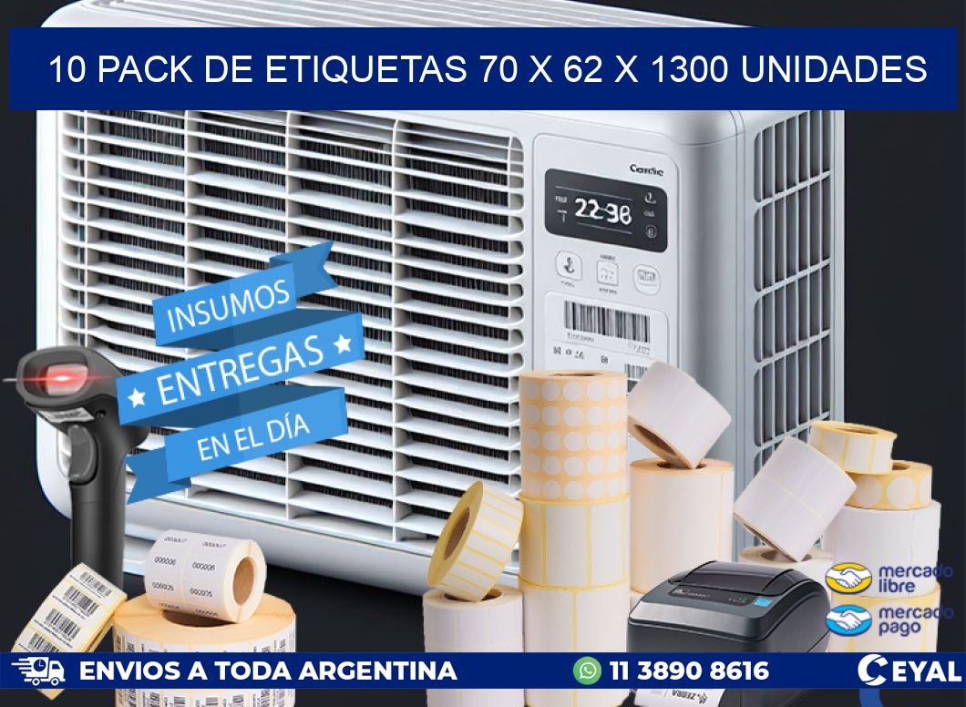 10 PACK DE ETIQUETAS 70 x 62 X 1300 UNIDADES