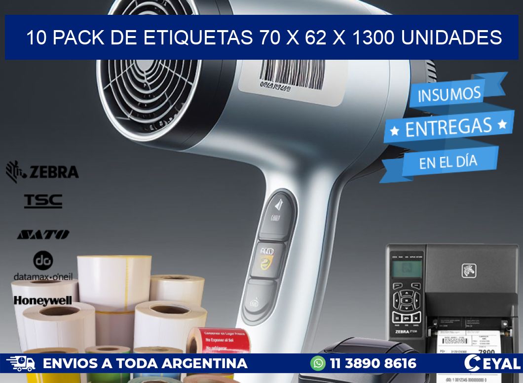 10 PACK DE ETIQUETAS 70 x 62 X 1300 UNIDADES