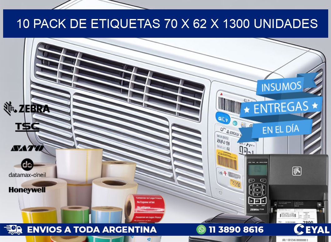 10 PACK DE ETIQUETAS 70 x 62 X 1300 UNIDADES