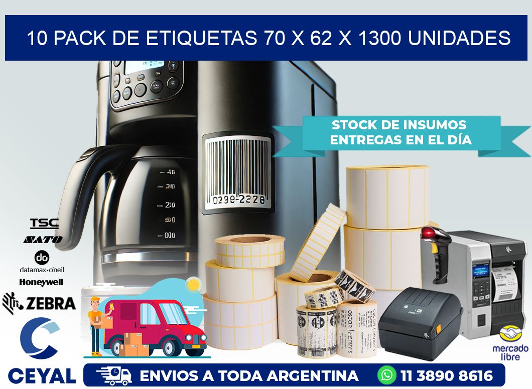 10 PACK DE ETIQUETAS 70 x 62 X 1300 UNIDADES