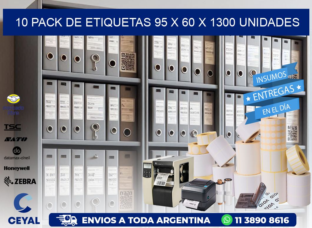 10 PACK DE ETIQUETAS 95 x 60 X 1300 UNIDADES