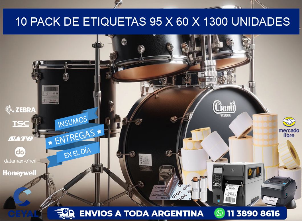 10 PACK DE ETIQUETAS 95 x 60 X 1300 UNIDADES