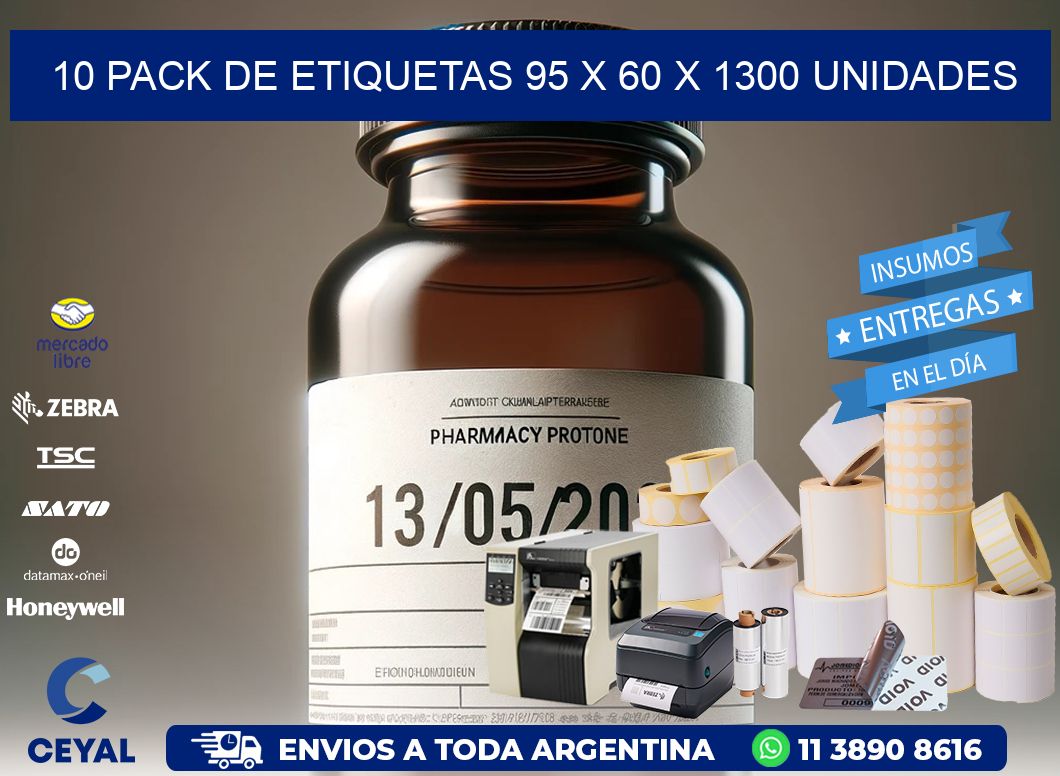 10 PACK DE ETIQUETAS 95 x 60 X 1300 UNIDADES