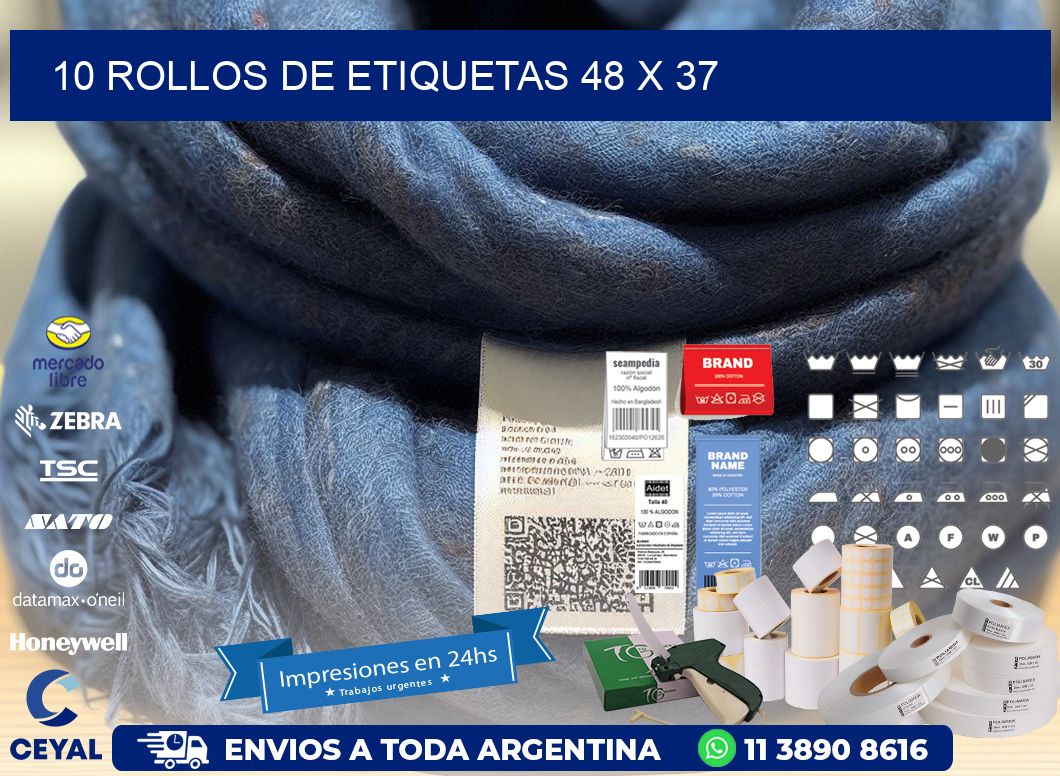 10 ROLLOS DE ETIQUETAS 48 x 37